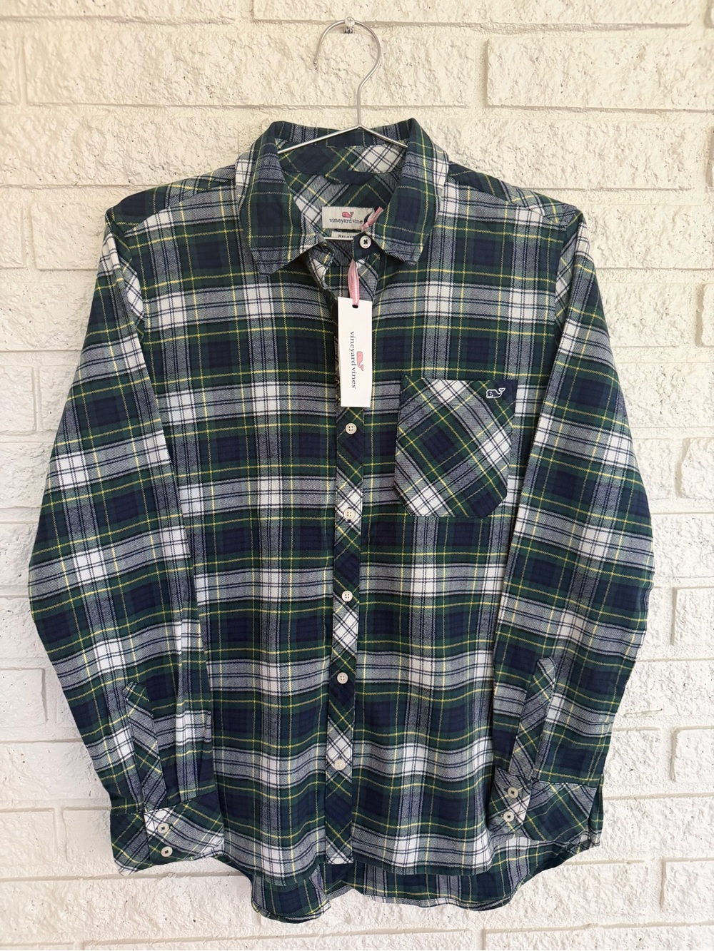Vineyard Vines Flannel Chilmark Green Navy Plaid Button-Down Shirt